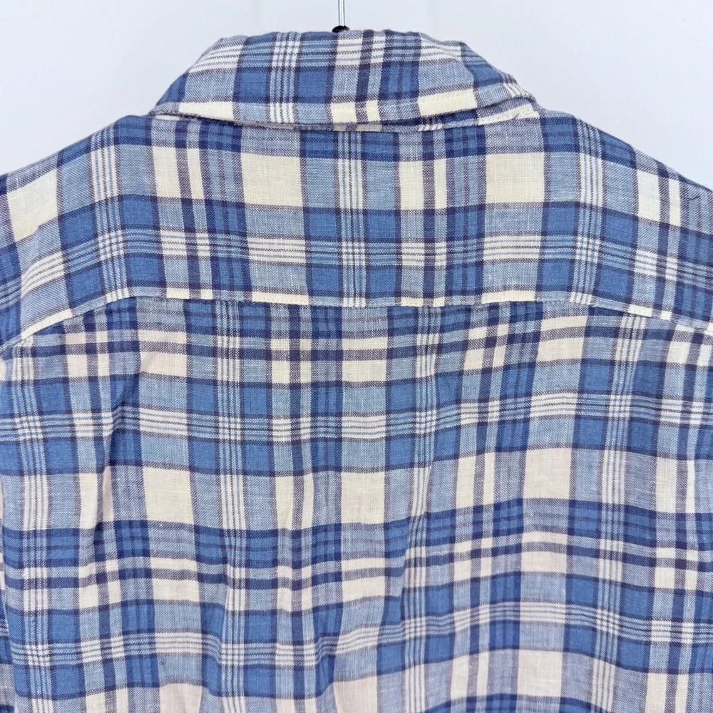 J Crew Slim Fit Blue Plaid Linen Button Down Shirt XL F0850